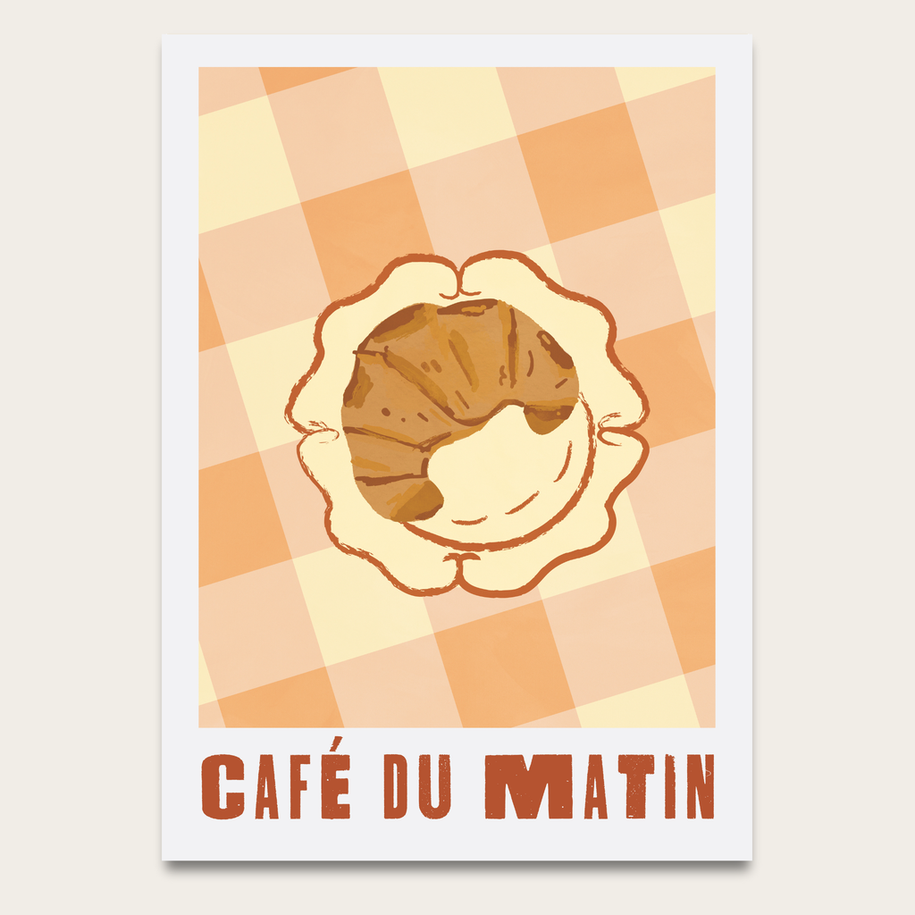 Café du Matin Poster — Vintage Breakfast Croissant Wall Art
