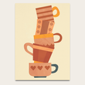 Stacked Coffee Cups Poster — Retro Kitchen Wall Art, Warm Ceramic Mug Illustration