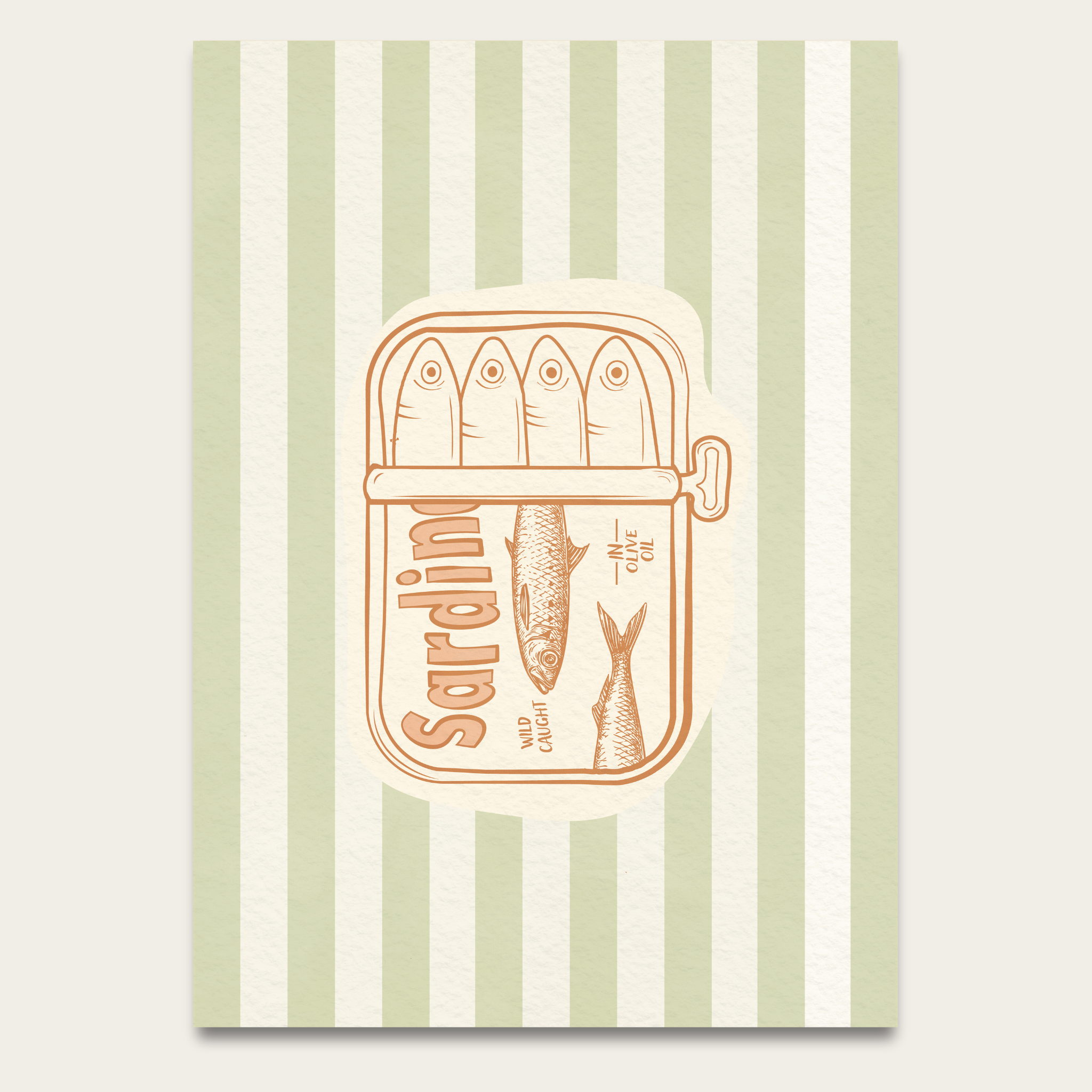 Sardine Tin Vintage Poster — Retro Seafood Kitchen Wall Art