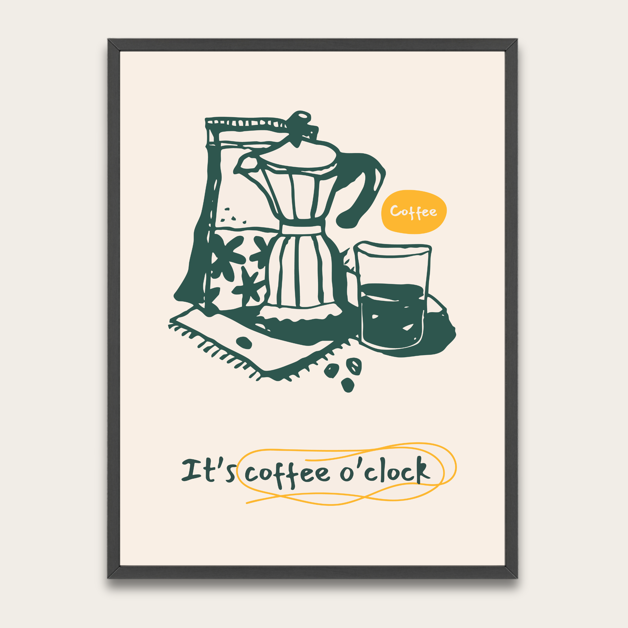 Coffee O'Clock Poster — Framed Wall Art for Kitchen & Cafe Décor