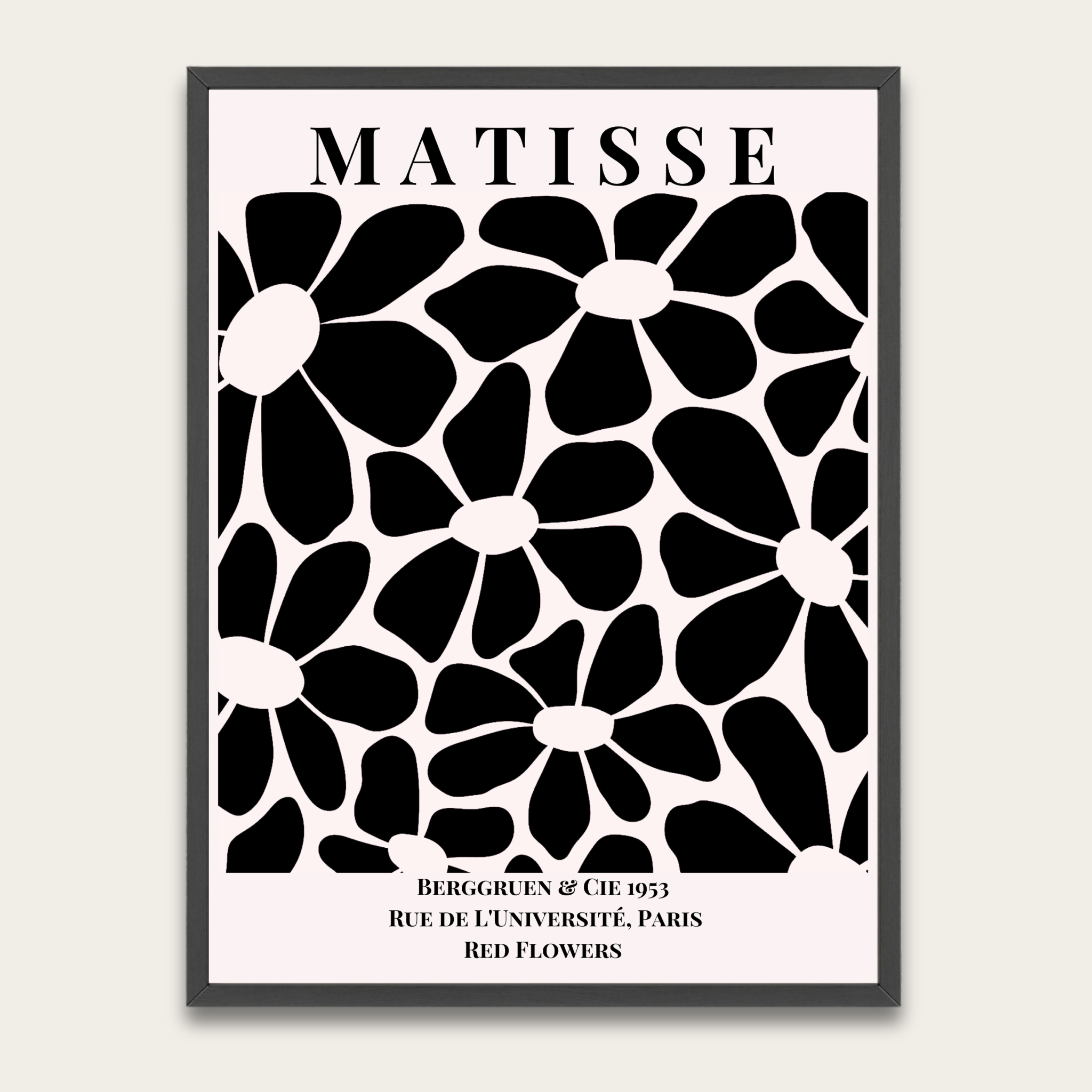 Matisse Floral Black & White Poster — Framed Wall Art