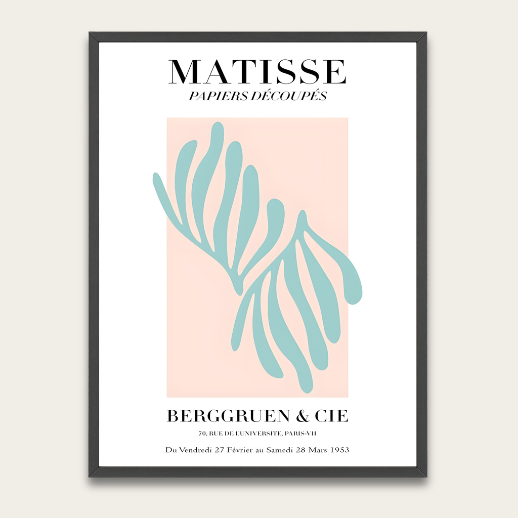 Ingelijste kunstposter geïnspireerd op Matisse — Abstracte print van een blauw blad
