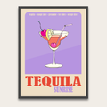 Tequila Sunrise Poster — Retro Cocktail Bar Art Print with Wooden Frame