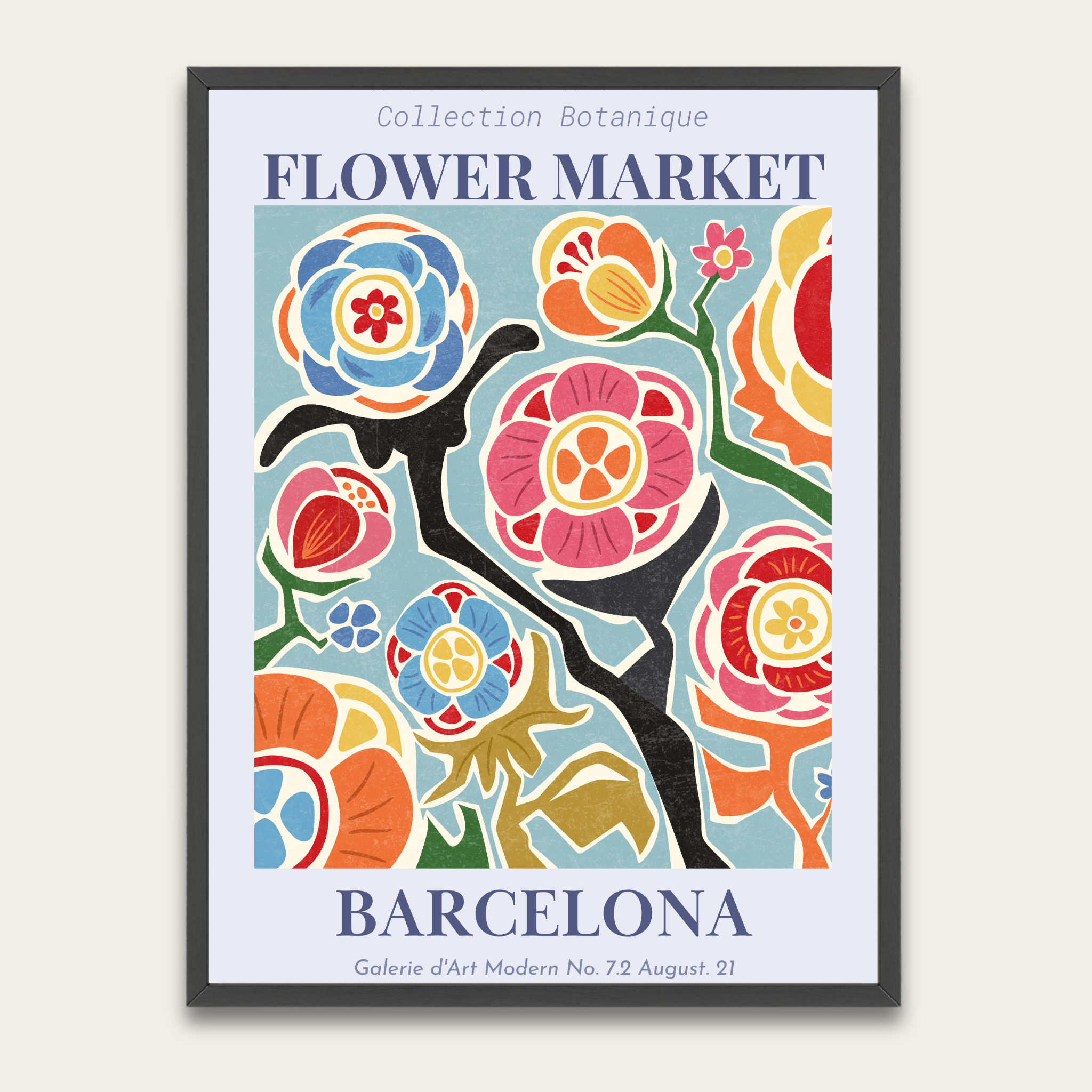 Ingelijste poster van de bloemenmarkt in Barcelona — Kleurrijke botanische muurdecoratie