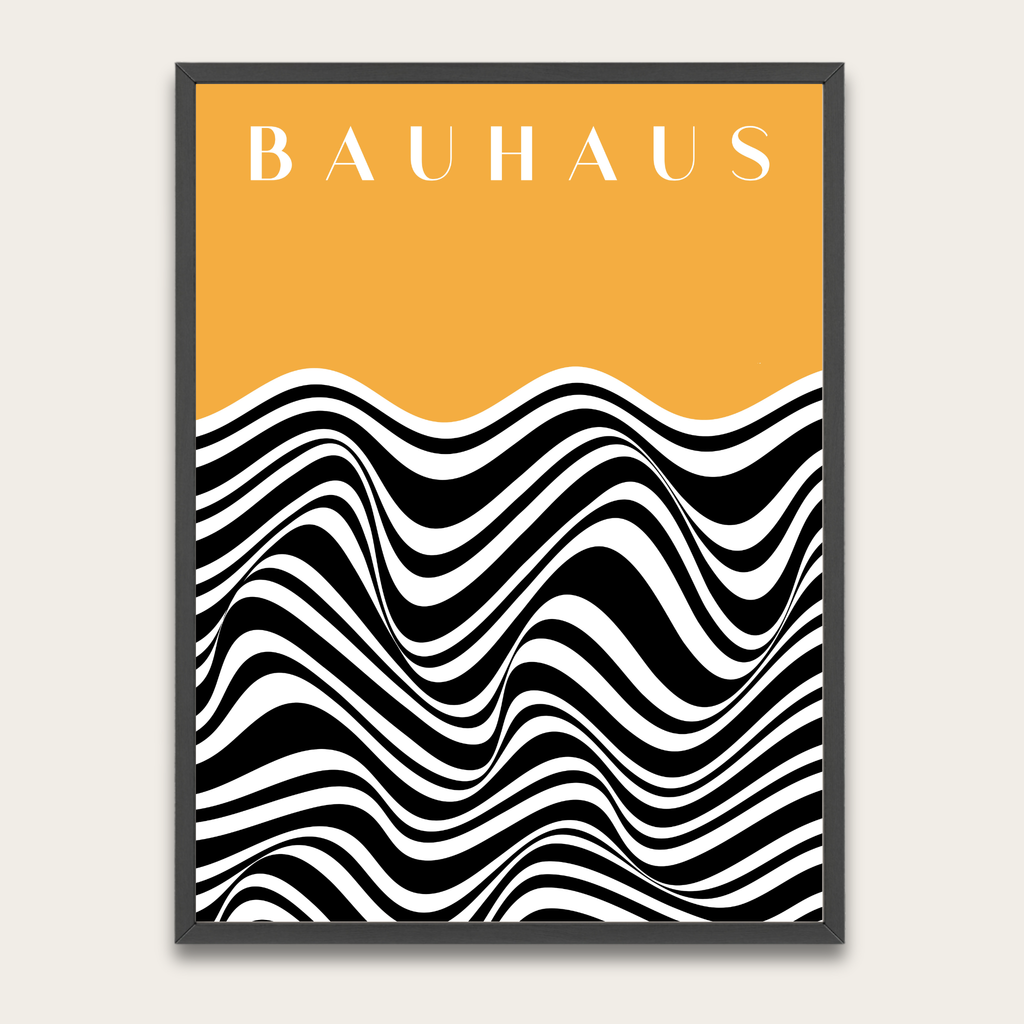 Bauhaus Wave Poster (ingelijst) — Moderne abstracte wanddecoratie met houten lijst
