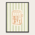 Sardines Retro Kitchen Poster with Wooden Frame — Vintage Seafood Wall Art