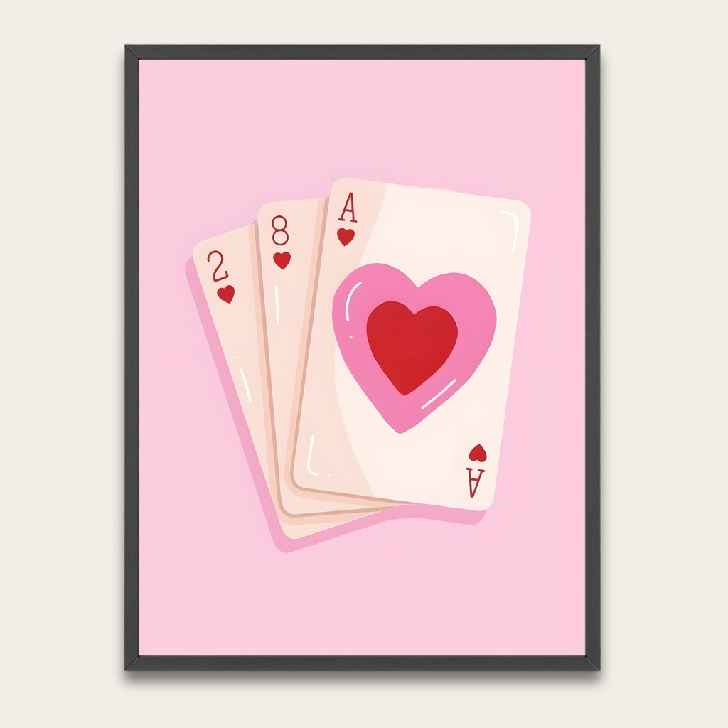 Valentine Playing Cards Poster — Framed Pink Heart Ace Wall Art