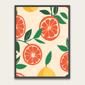 Citrus Botanical Poster with Wooden Frame — Orange & Lemon Wall Art