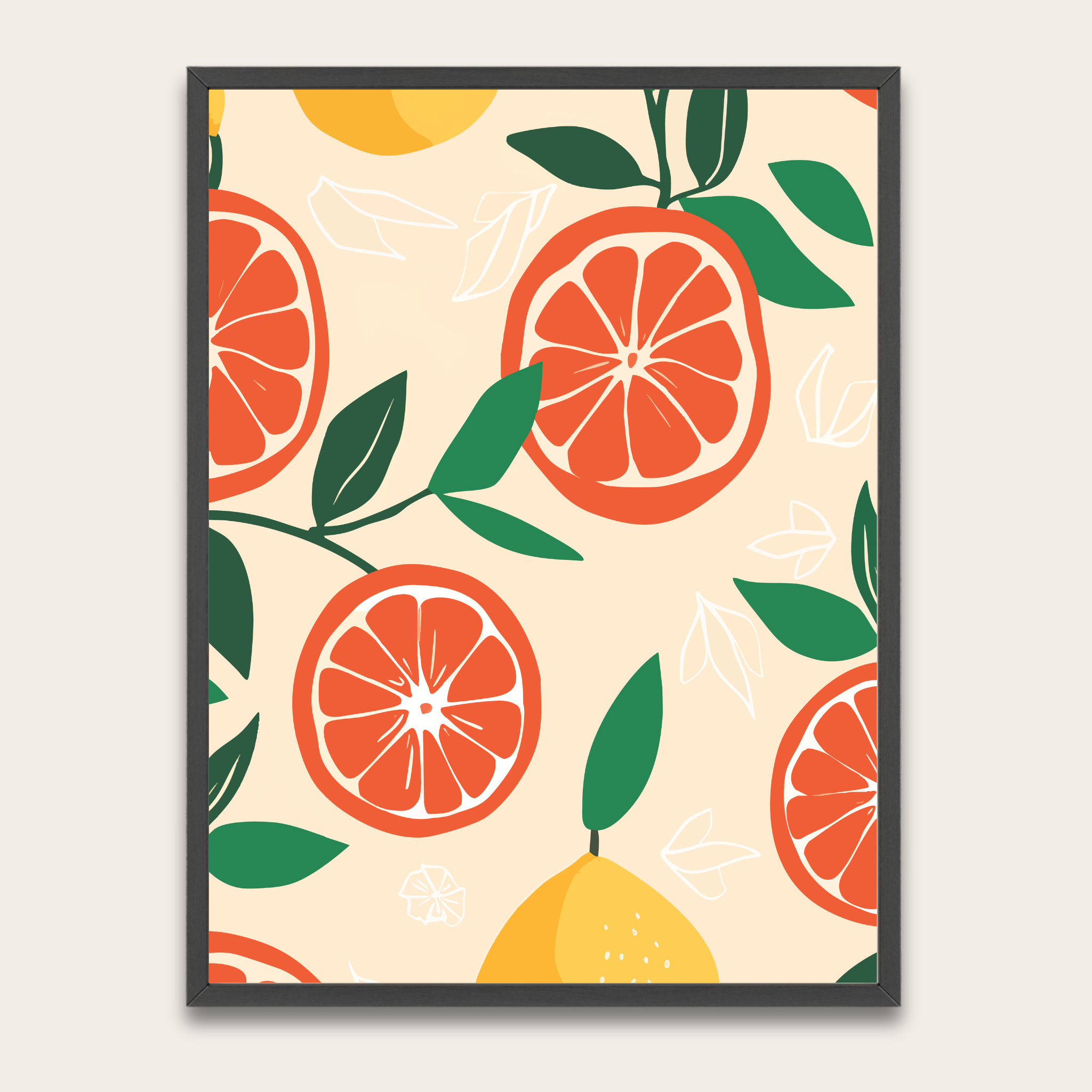 Citrus Botanical Poster with Wooden Frame — Orange & Lemon Wall Art