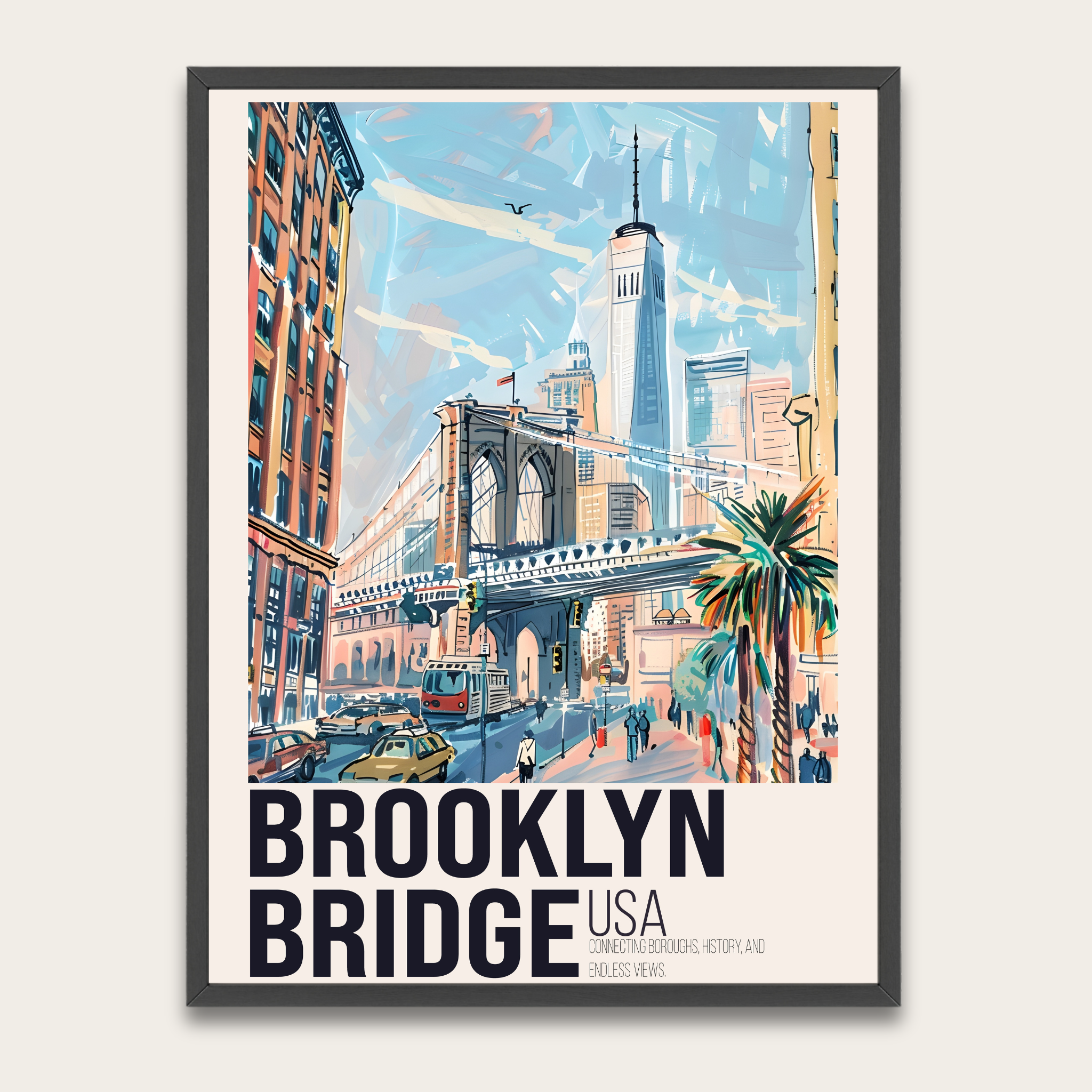 Vintage reisposter van de Brooklyn Bridge — Ingelijste wanddecoratie