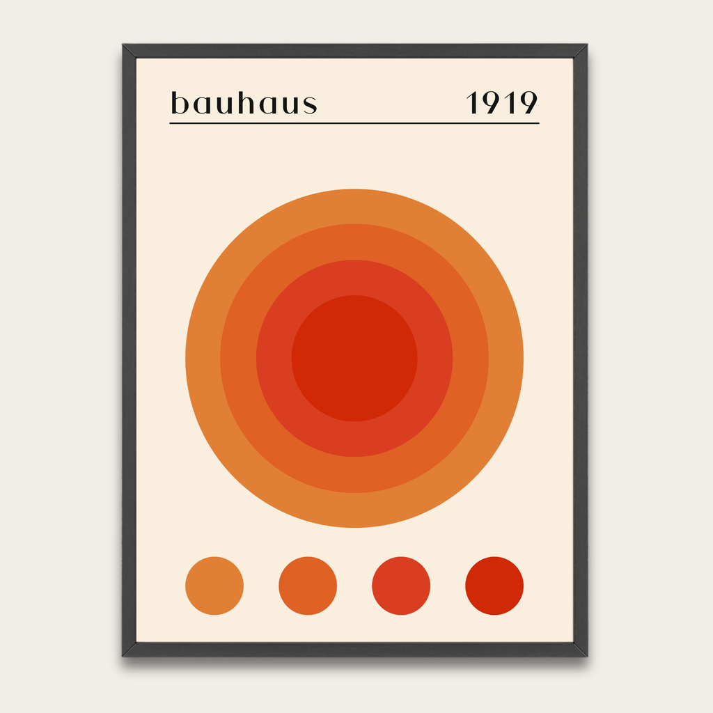 Bauhaus 1919 Geometric Art Poster with Wooden Frame