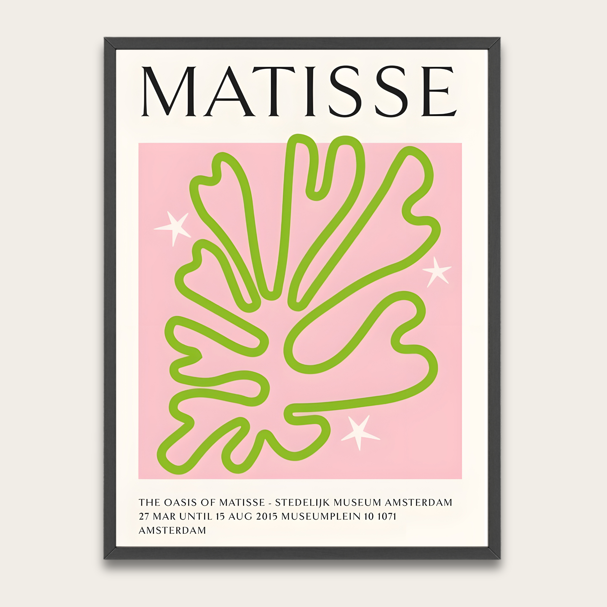 Matisse Blad Poster (ingelijst) — Roze &amp; Lime Moderne Kunstprint met Houten Lijst