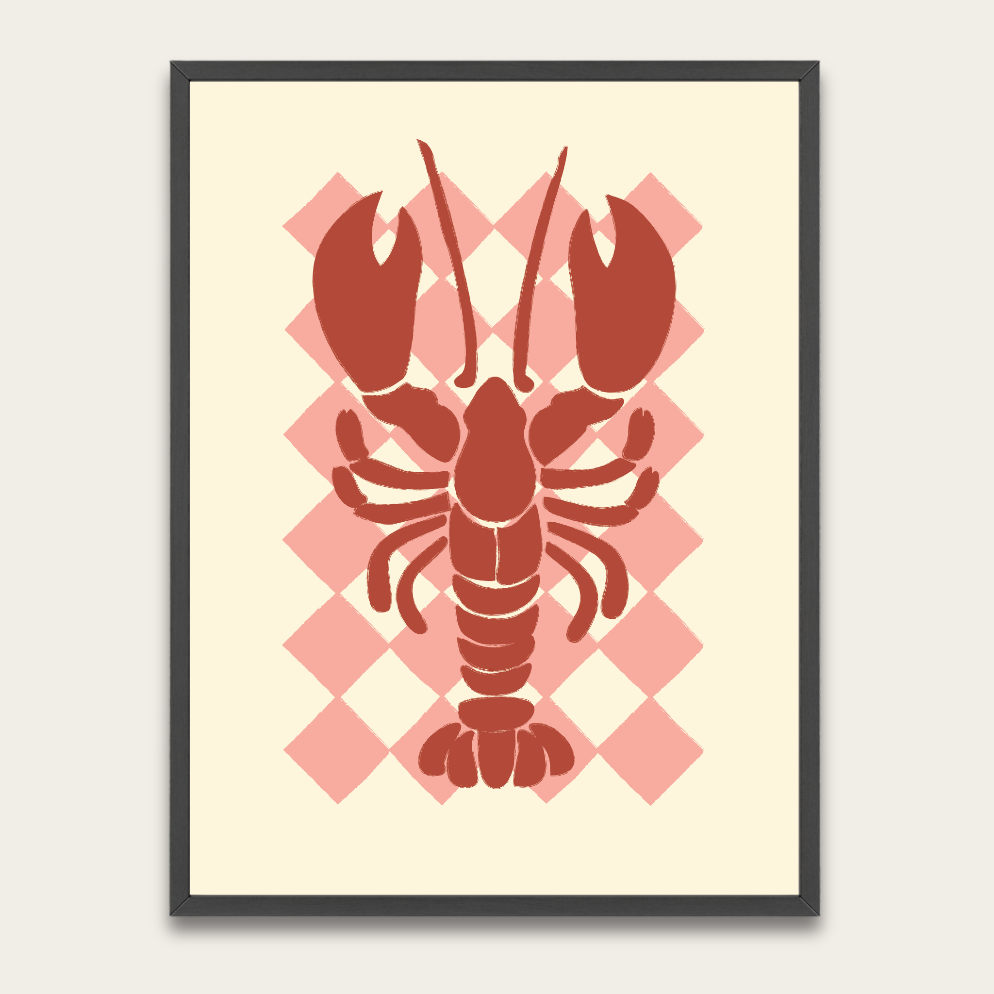 Lobster Art Poster with Wooden Frame — Coastal Kitchen Wall Decor