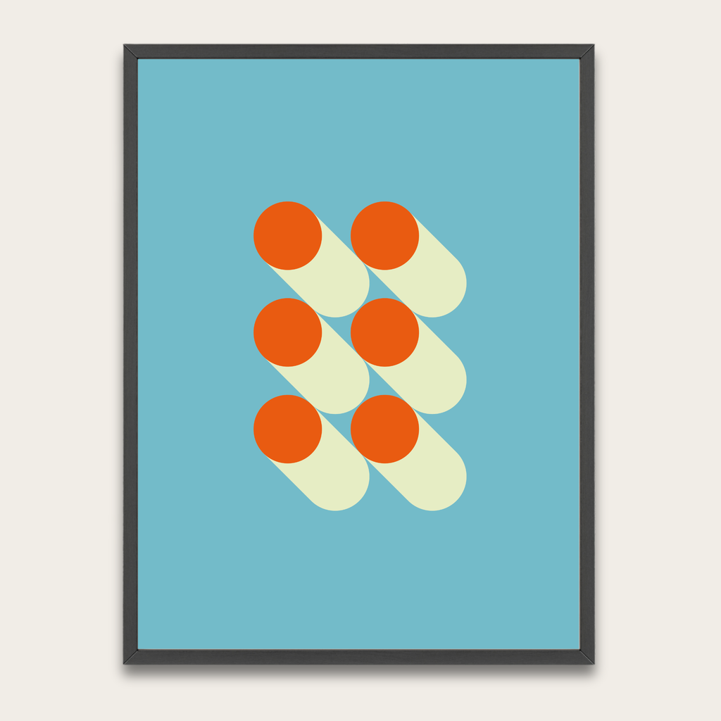 Bauhaus Geometric Poster Frame — Retro Orange & Teal Wall Art