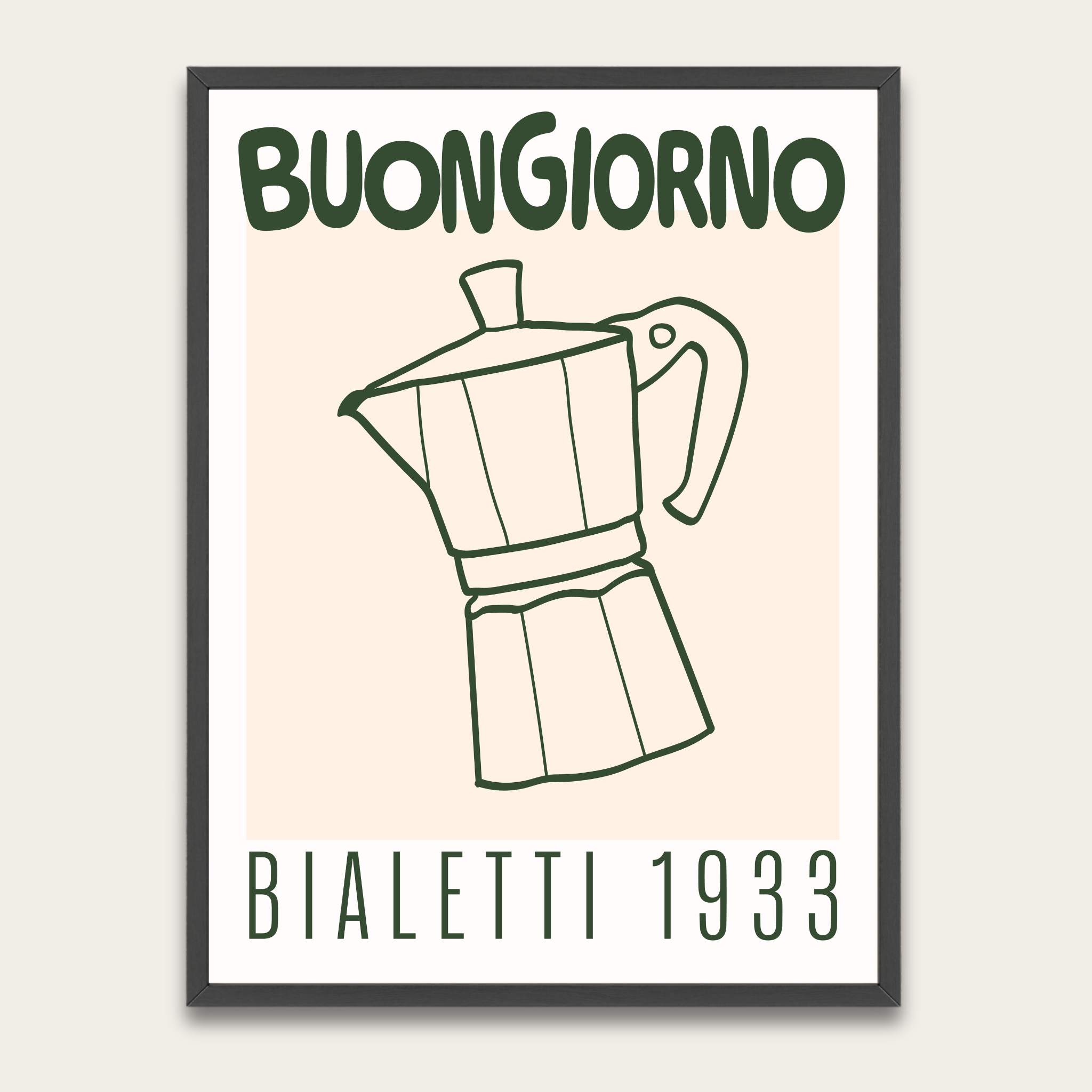 Buongiorno Moka Coffee Poster — Bialetti 1933 Framed Wall Art