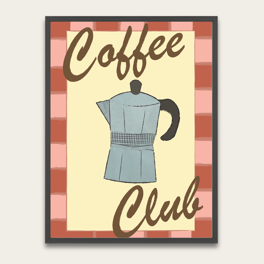 Coffee Club Bialetti Moka Pot Poster met houten lijst