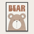 Muurposter met beer en houten frame voor de kinderkamer — Leuke, neutrale dierenprint voor de kinderkamer