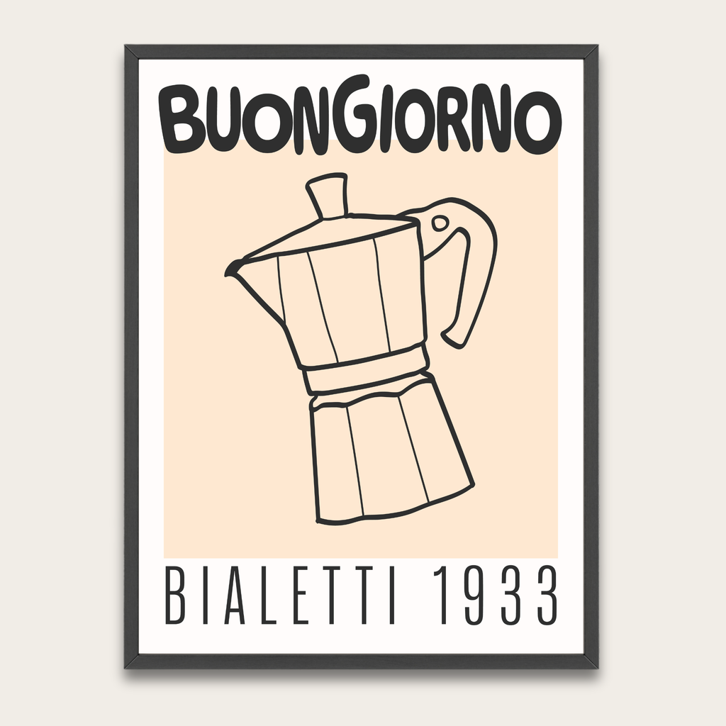 Buongiorno Bialetti 1933 Coffee Poster with Wooden Frame
