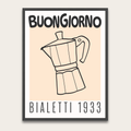 Buongiorno Bialetti 1933 Coffee Poster with Wooden Frame