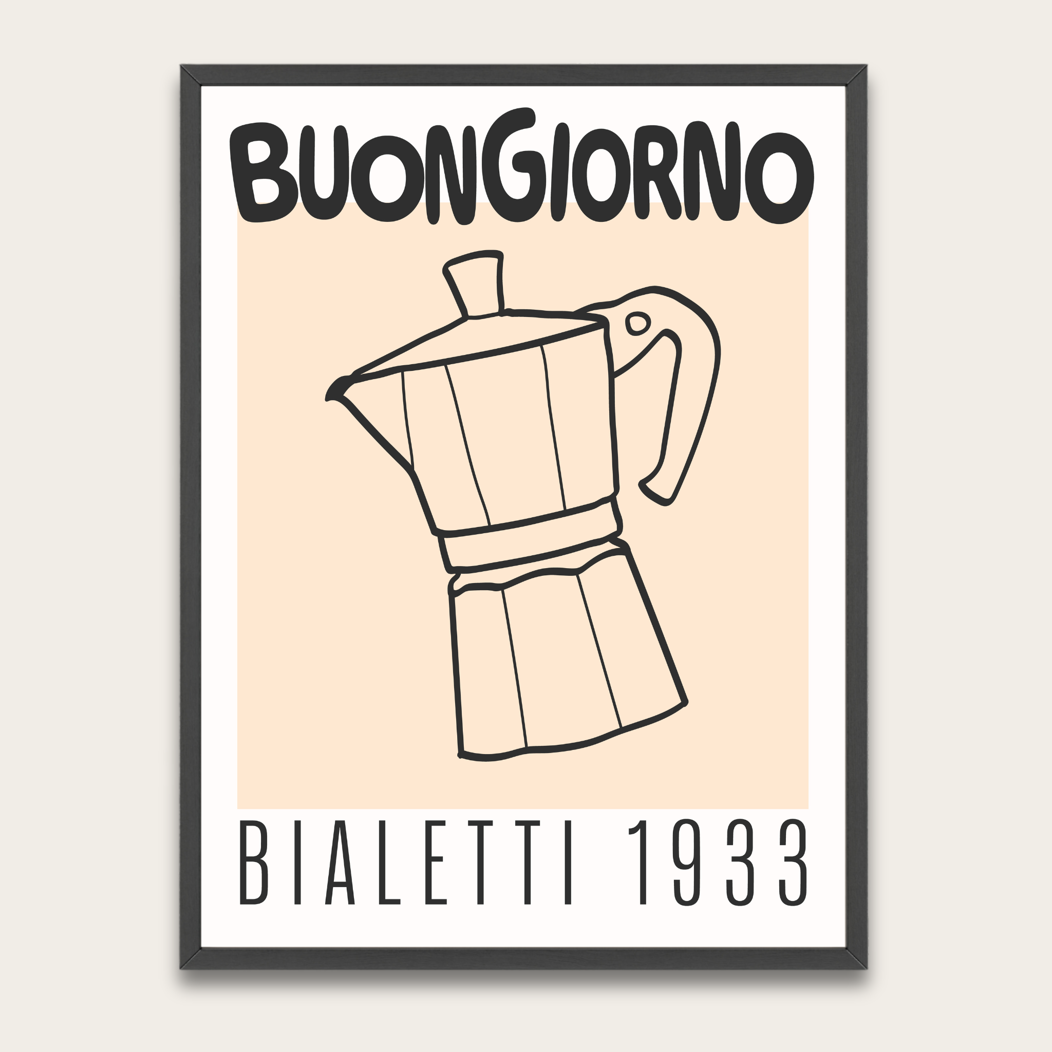 Buongiorno Bialetti 1933 Coffee Poster with Wooden Frame