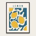Lemon Fruit Art Poster — Retro Yellow Lemon Print with Wooden Frame