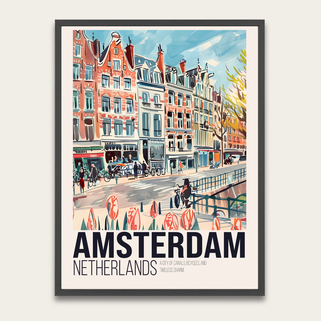 Amsterdam Vintage Travel Poster (Framed Wall Art)