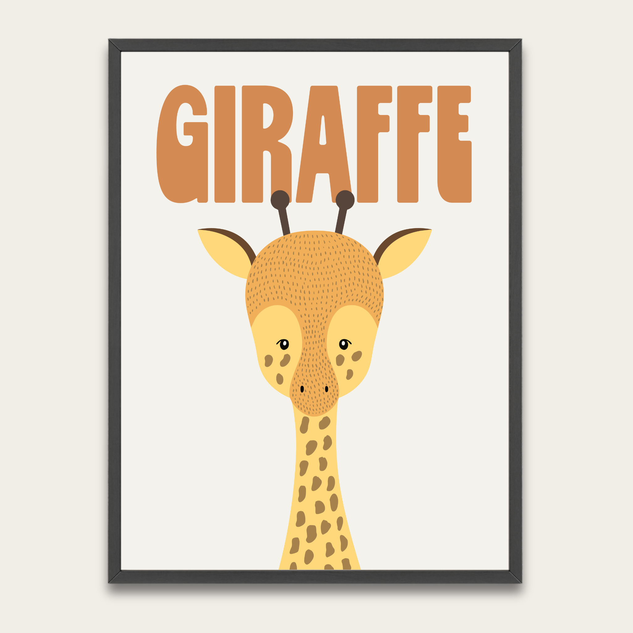 Giraffe babykamerposter met houten frame — Leuke muurdecoratie met safari-dieren