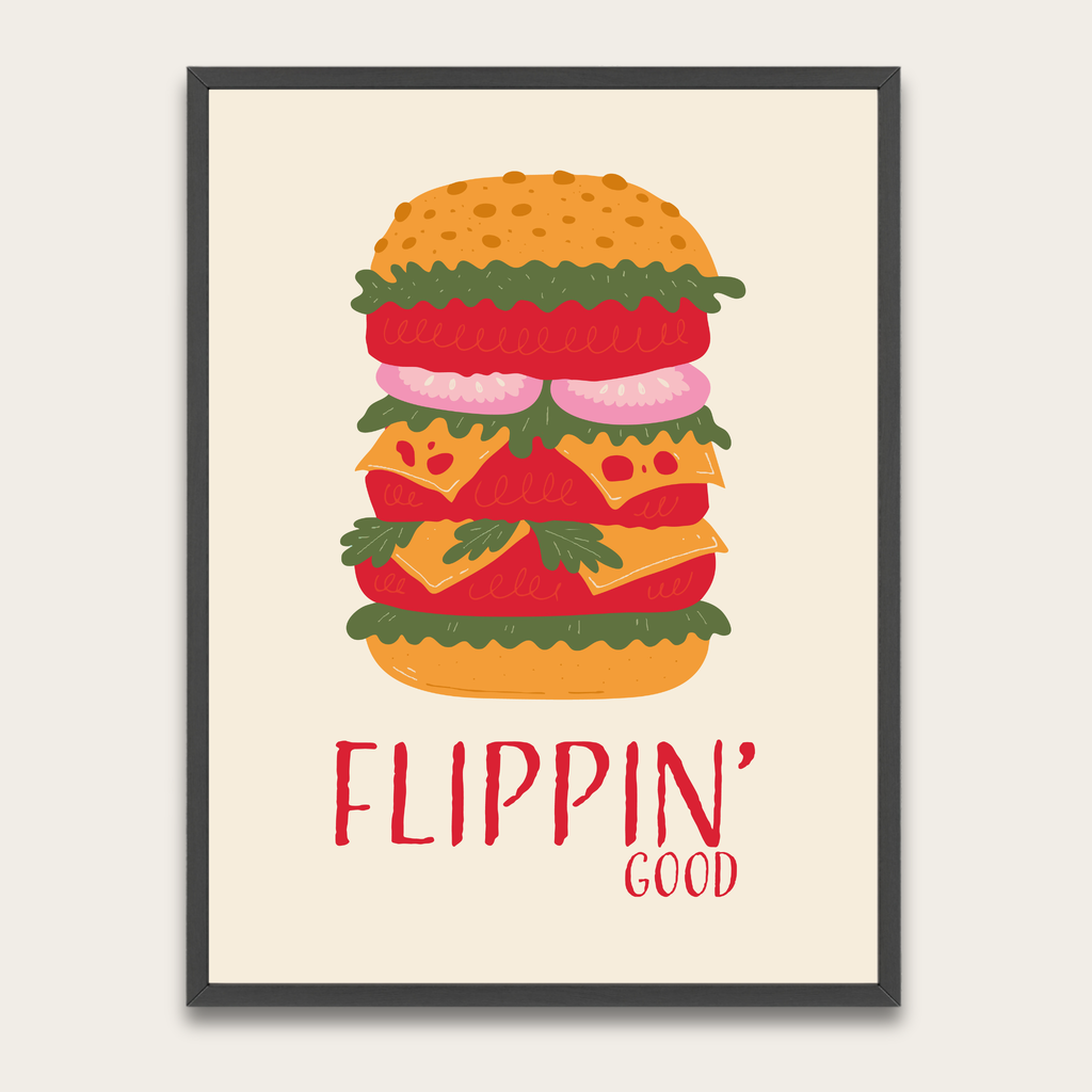 Burger Illustration Poster — Framed Wall Art for Kitchen & Dining
