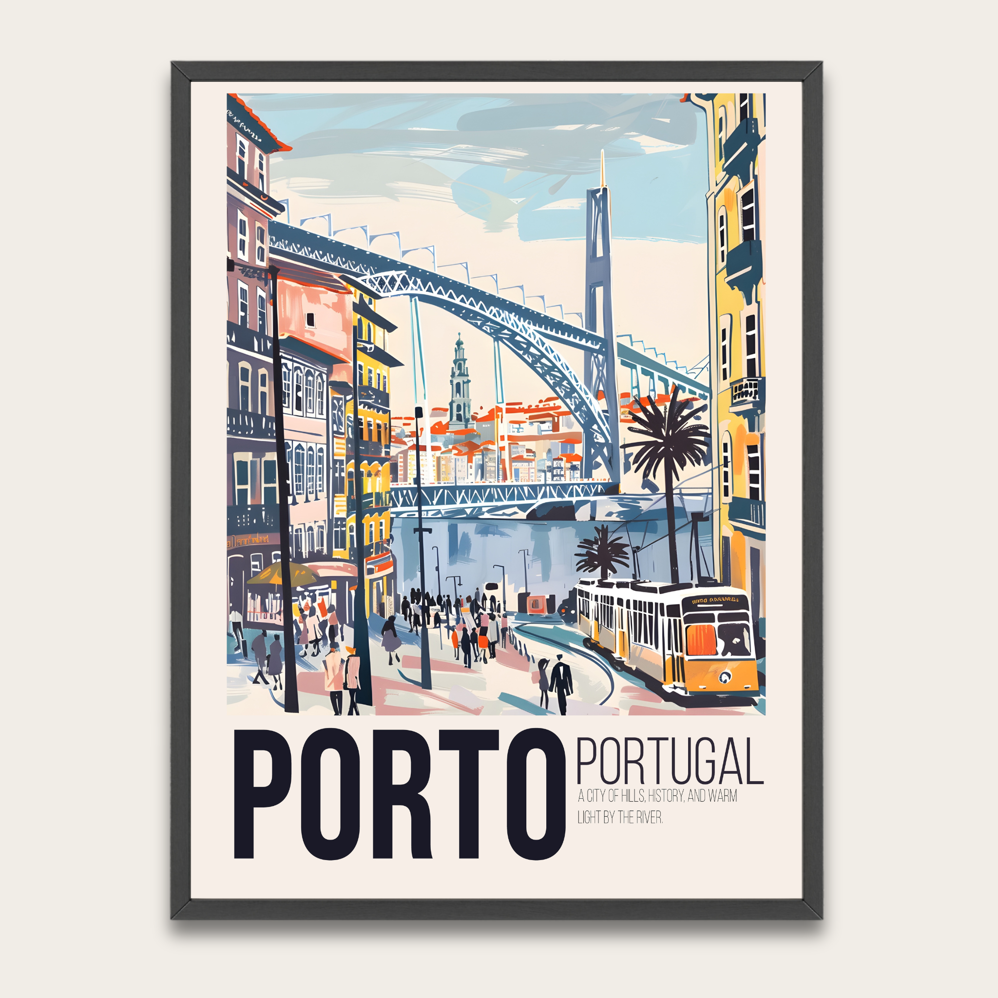 Porto Vintage reisposter — Ingelijste wanddecoratie (Stadsgezicht van Portugal)