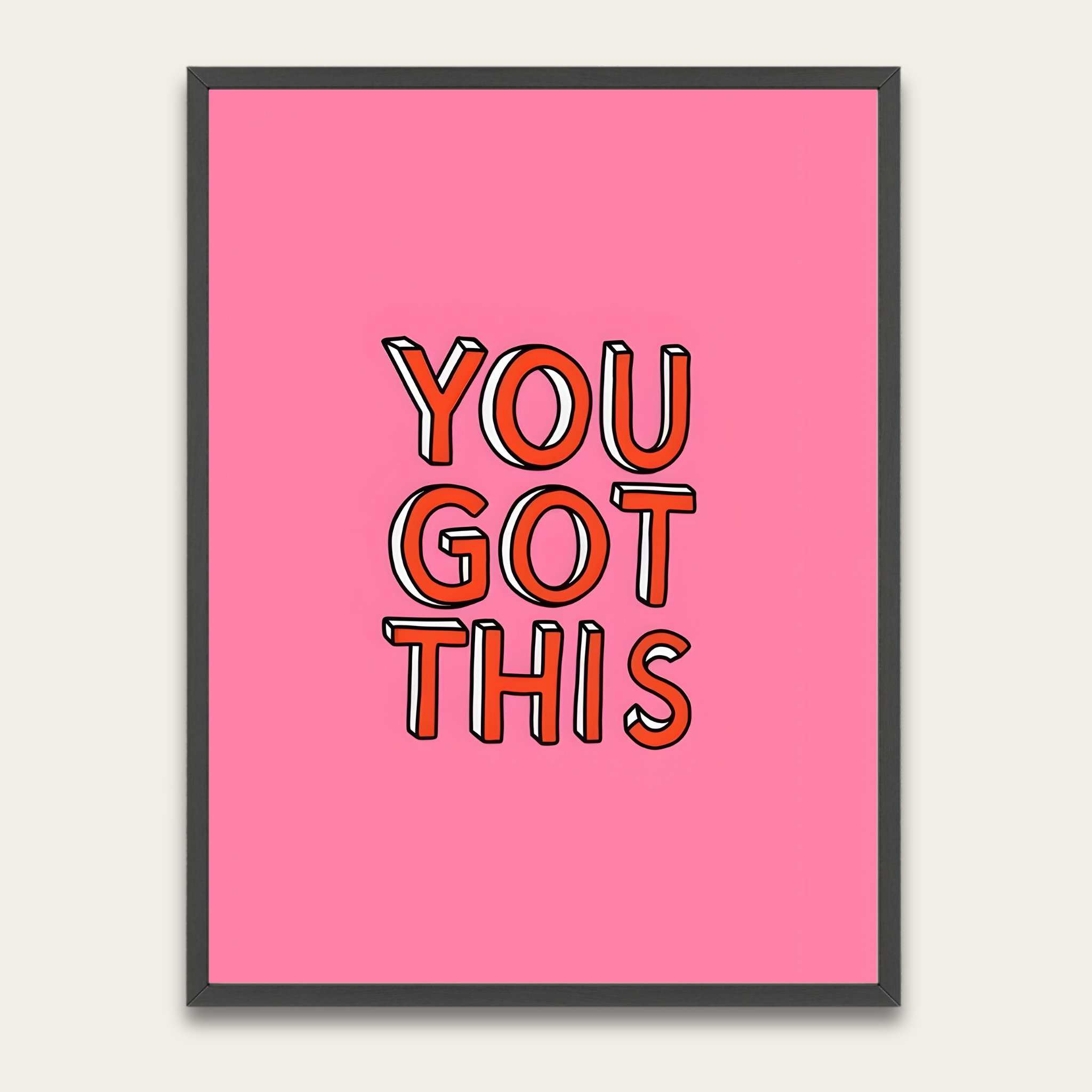 Motiverende poster — "Je kunt het!" Roze ingelijste wanddecoratie