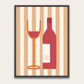 Wine Bottle & Glass Poster with Wooden Frame — Modern Kitchen Wall Art