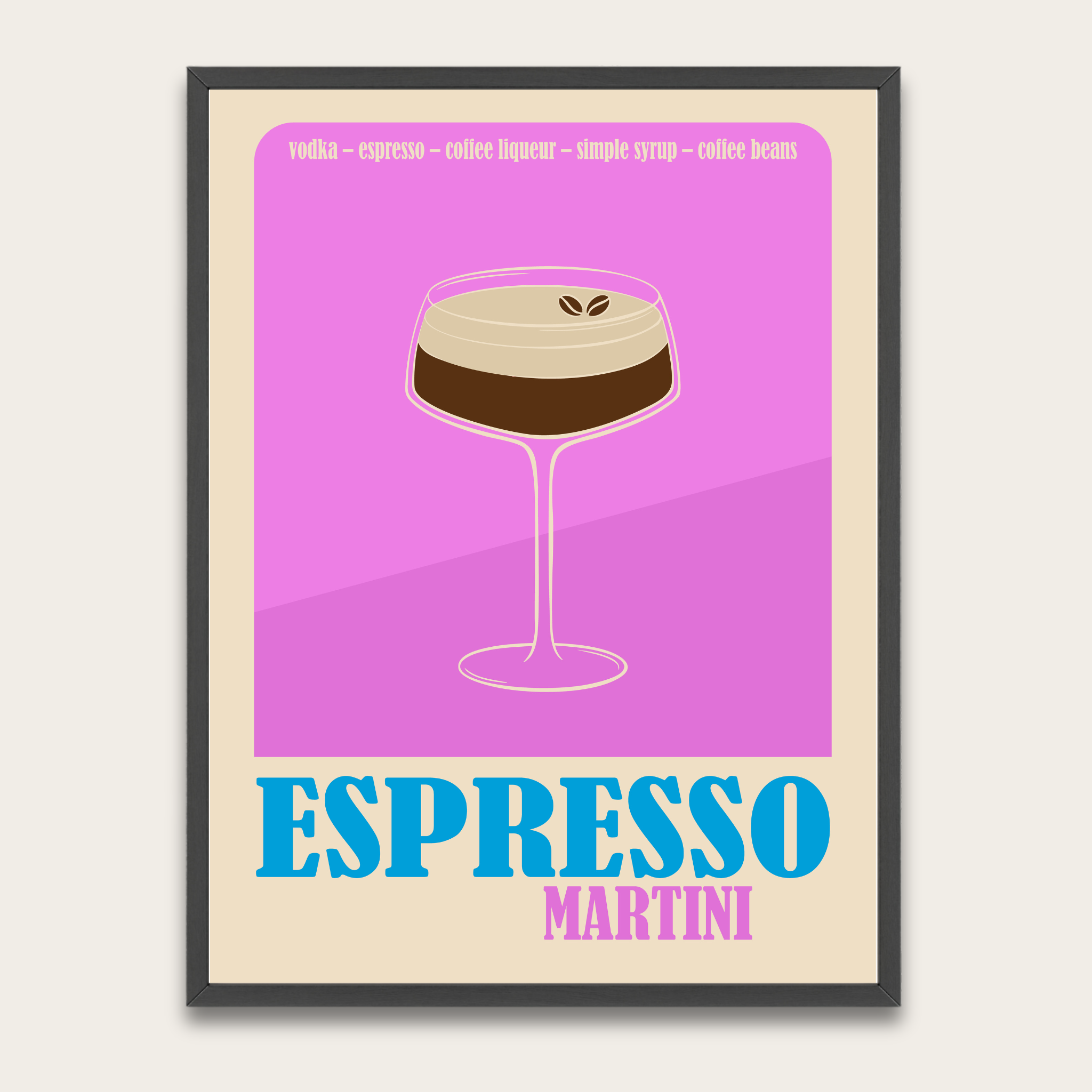Espresso Martini Poster — Retro Cocktail Print with Wooden Frame