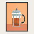 French Press Coffee Poster with Wooden Frame — Modern Kitchen Wall Art