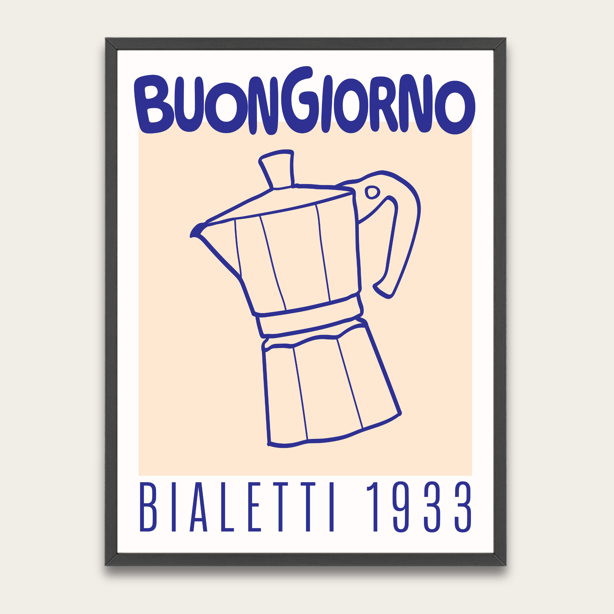 Buongiorno Bialetti 1933 Coffee Poster — Framed Italian Moka Pot Wall Art