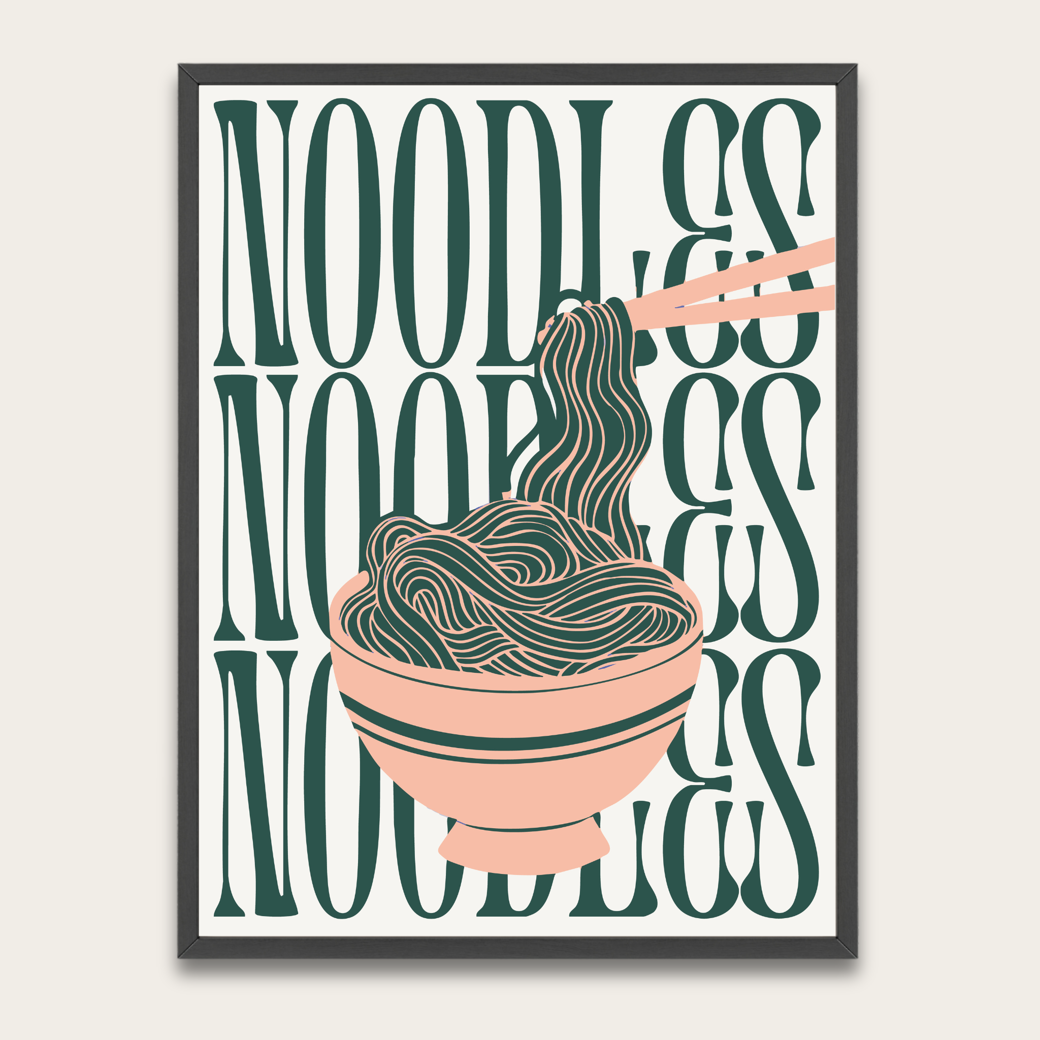 Noodles Poster with Wooden Frame – Retro Ramen Kitchen Wall Art