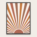 Retro Sunburst Poster — Framed Wooden Wall Art (Mid-Century Boho Decor)