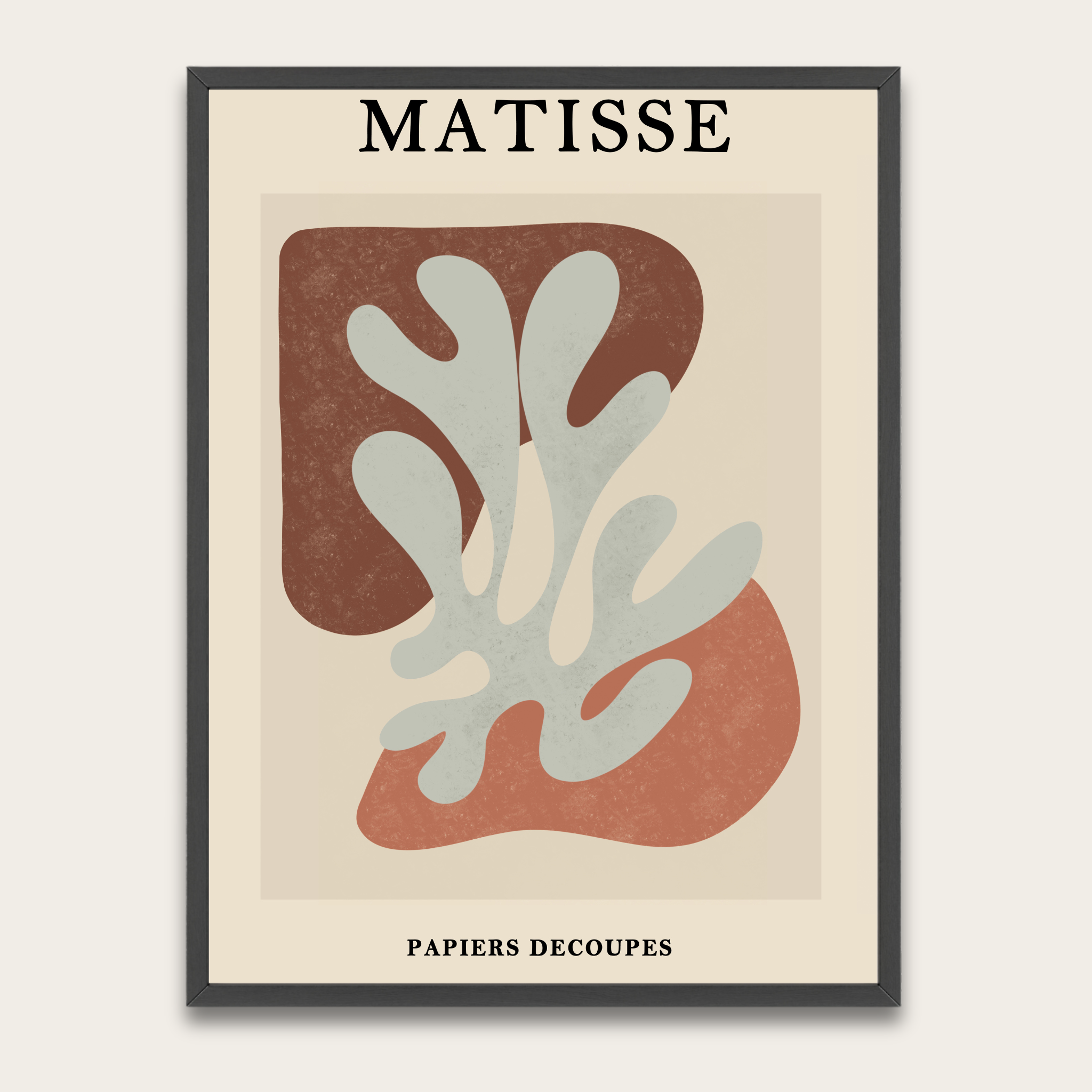 Abstracte kunstposter geïnspireerd op Matisse met houten lijst — Muurdecoratie in mid-century modern stijl