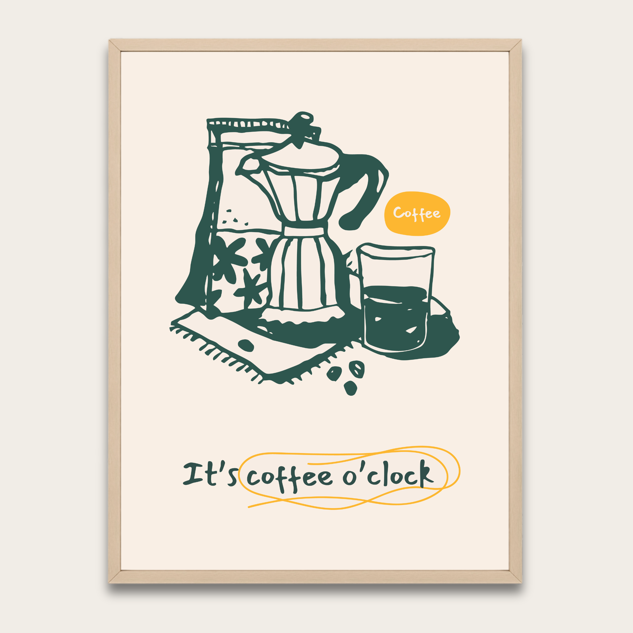 Coffee O'Clock Poster — Framed Wall Art for Kitchen & Cafe Décor