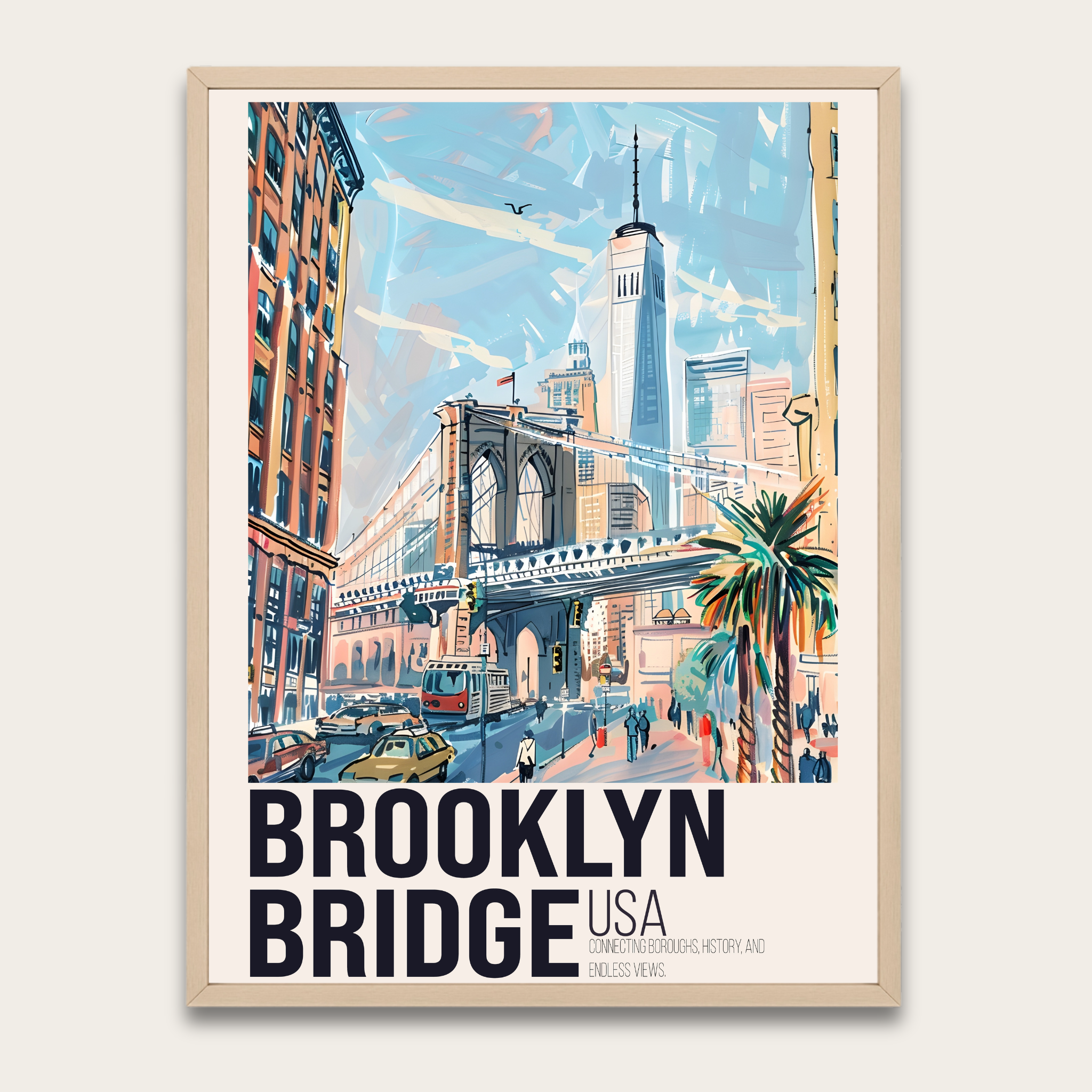 Vintage reisposter van de Brooklyn Bridge — Ingelijste wanddecoratie