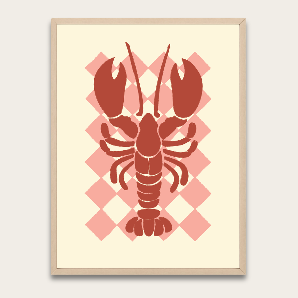 Poster met kreeftmotief en houten lijst — Wanddecoratie voor een keuken in kuststijl