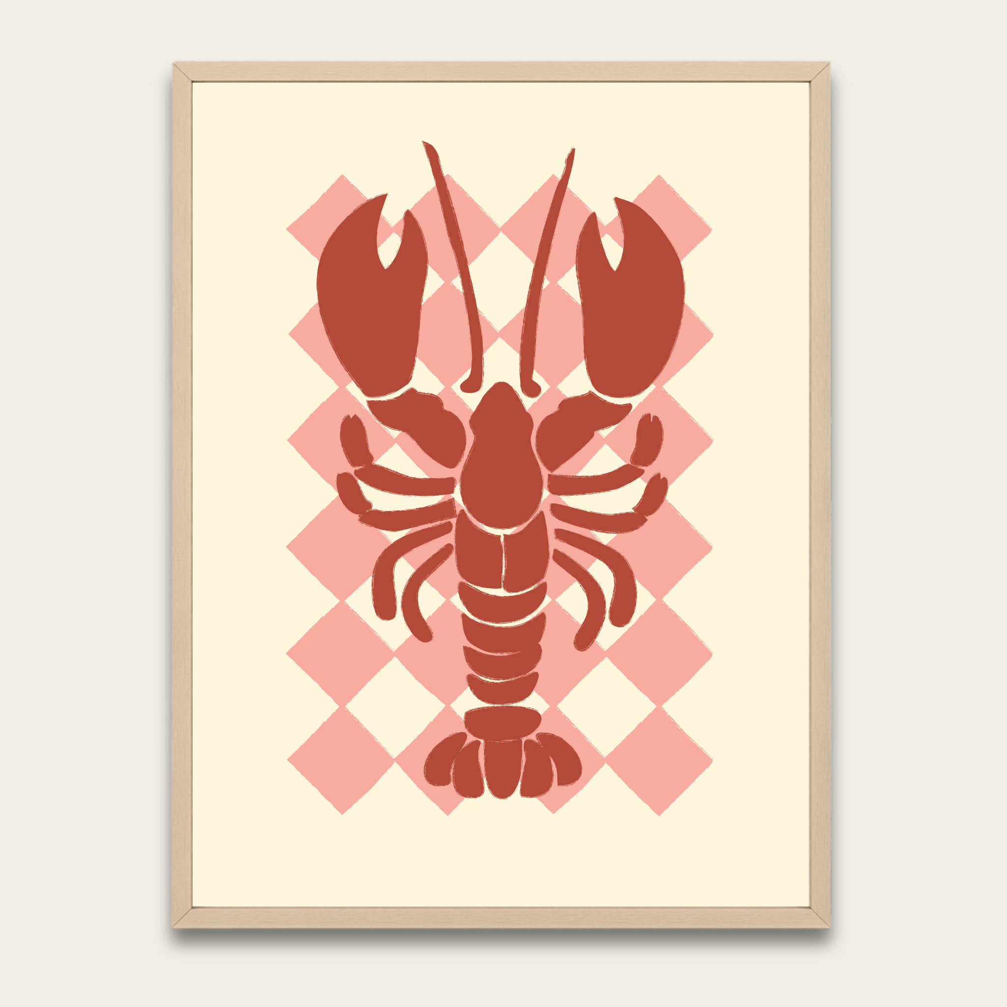 Lobster Art Poster with Wooden Frame — Coastal Kitchen Wall Decor