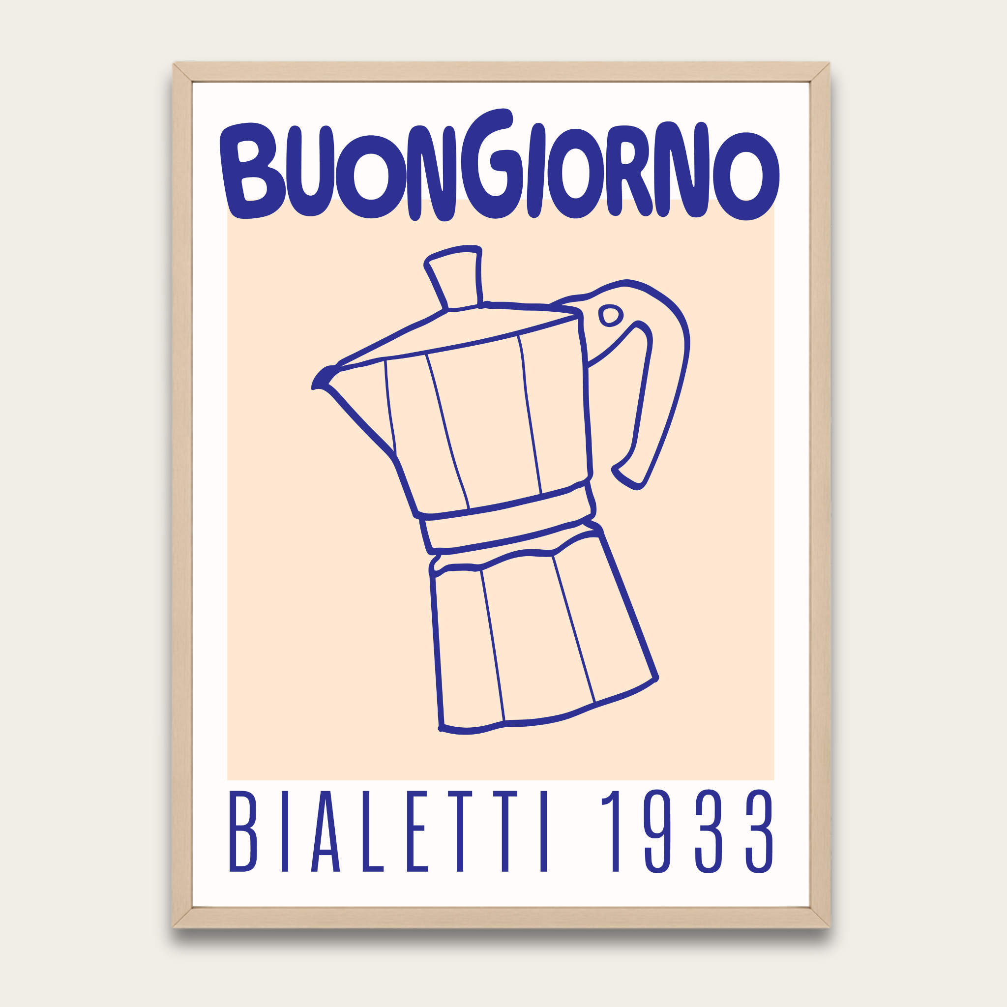 Buongiorno Bialetti 1933 Coffee Poster — Framed Italian Moka Pot Wall Art
