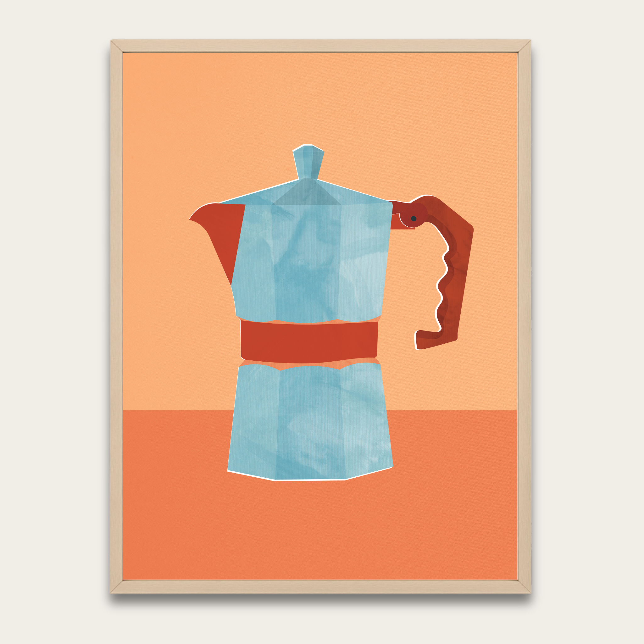Poster met mokapot-koffiepot en houten lijst — Retro minimalistische keukenkunst