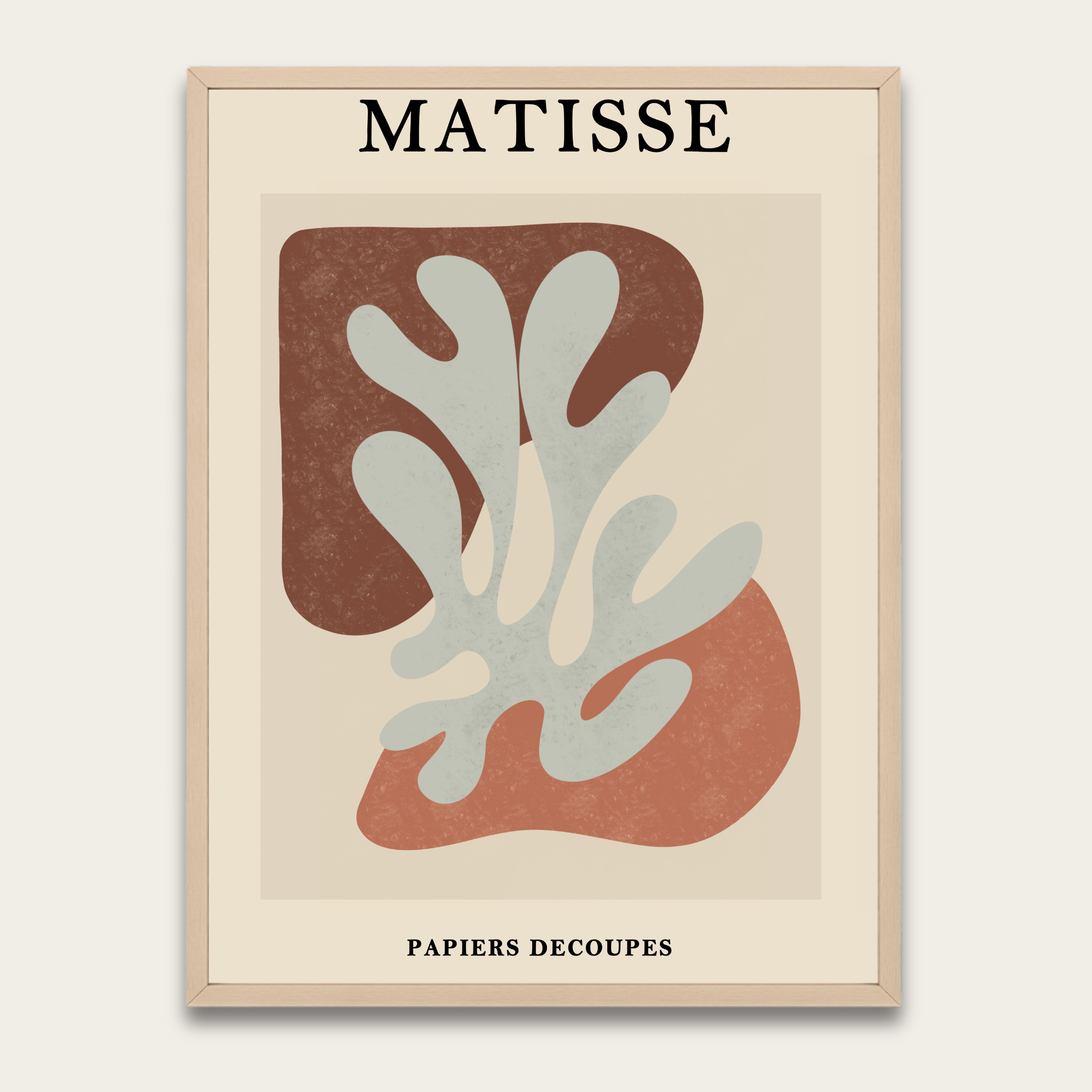 Abstracte kunstposter geïnspireerd op Matisse met houten lijst — Muurdecoratie in mid-century modern stijl