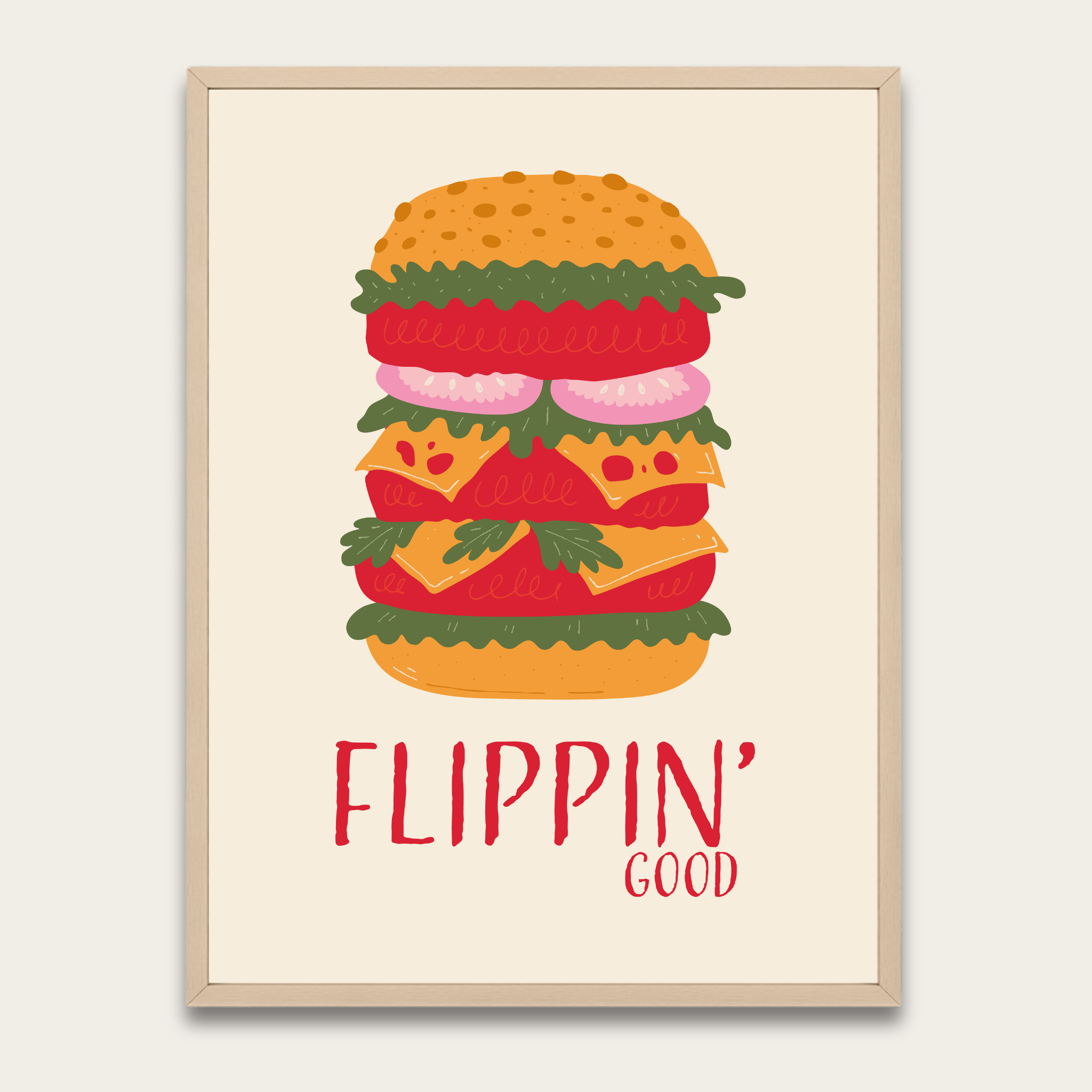 Burger Illustration Poster — Framed Wall Art for Kitchen & Dining