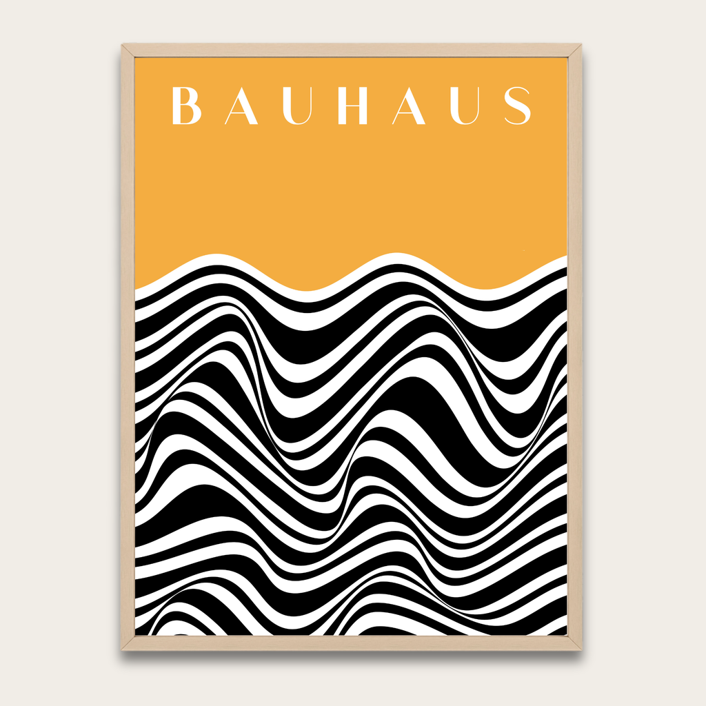 Bauhaus Wave Poster (ingelijst) — Moderne abstracte wanddecoratie met houten lijst
