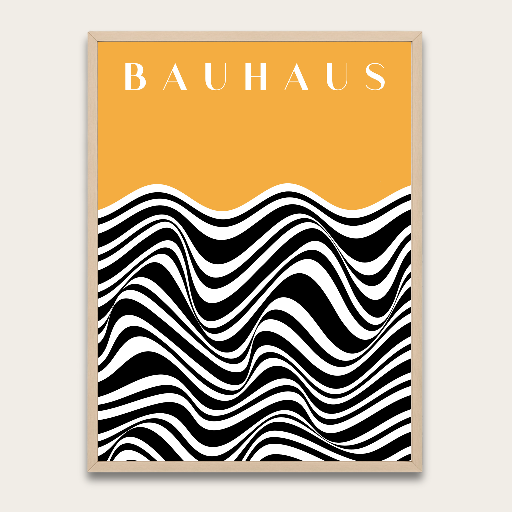 Bauhaus Wave Poster (ingelijst) — Moderne abstracte wanddecoratie met houten lijst