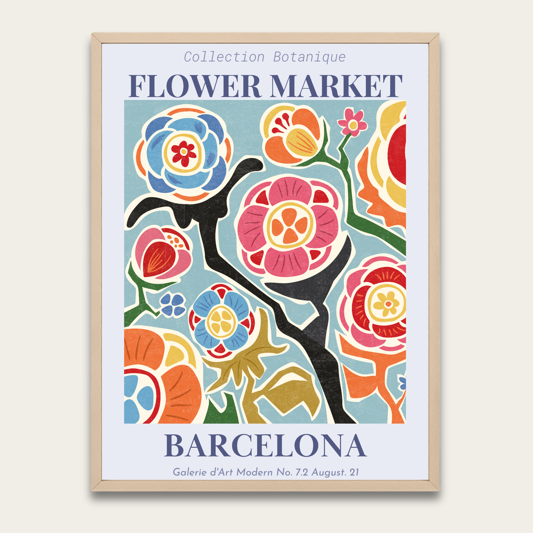 Ingelijste poster van de bloemenmarkt in Barcelona — Kleurrijke botanische muurdecoratie