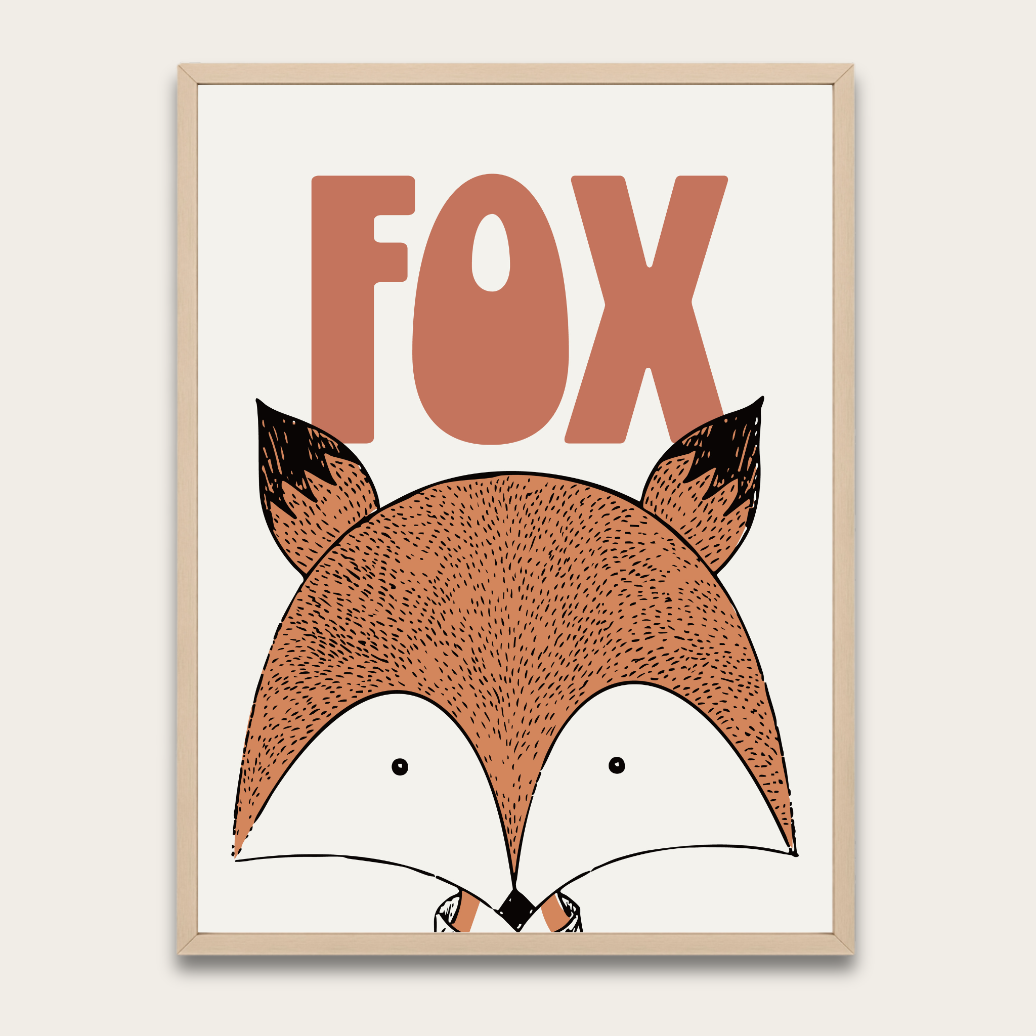 Vos kinderkamerposter met houten frame — Leuke vossen muurdecoratie