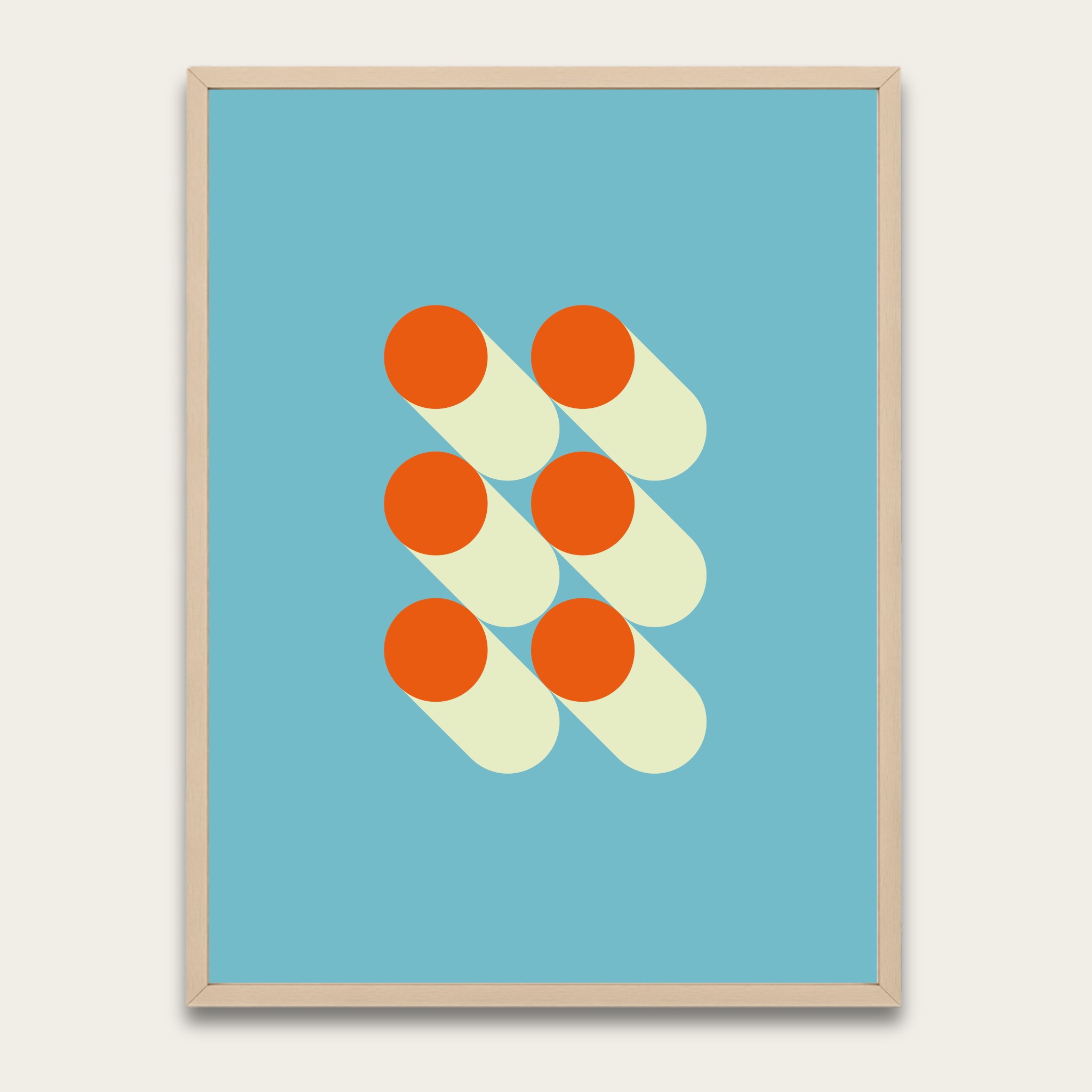 Bauhaus Geometric Poster Frame — Retro Orange & Teal Wall Art